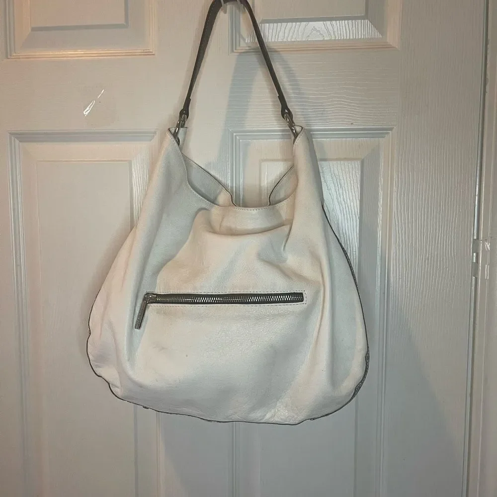 ARCADIA made in Italy White Genuine Leather Satchel Snake skin print accent.